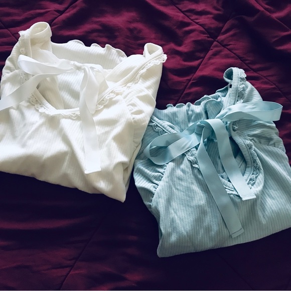 White and Pastel Light Blue Ribbon Shirt Medium American Rag - Picture 5 of 13